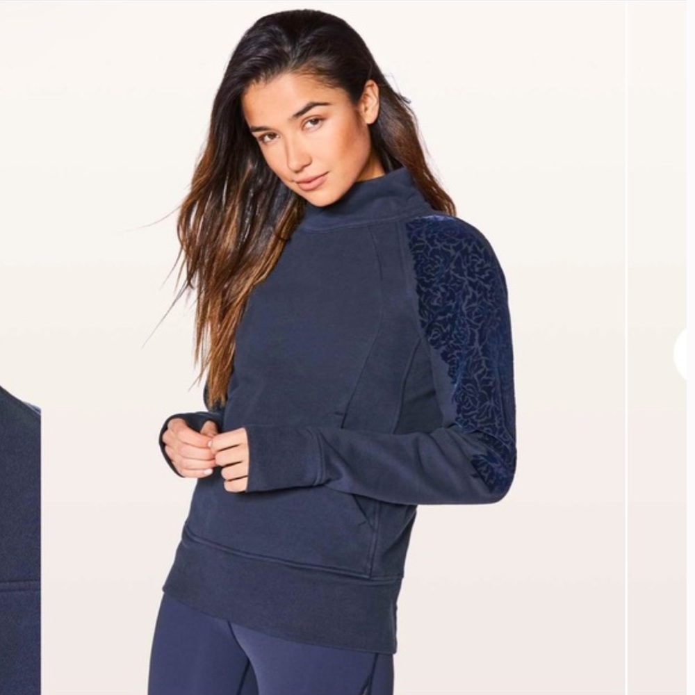 Lululemon Floral Flock Pullover Velvet Sweatshirt Midnight Navy Blue / Purple 8